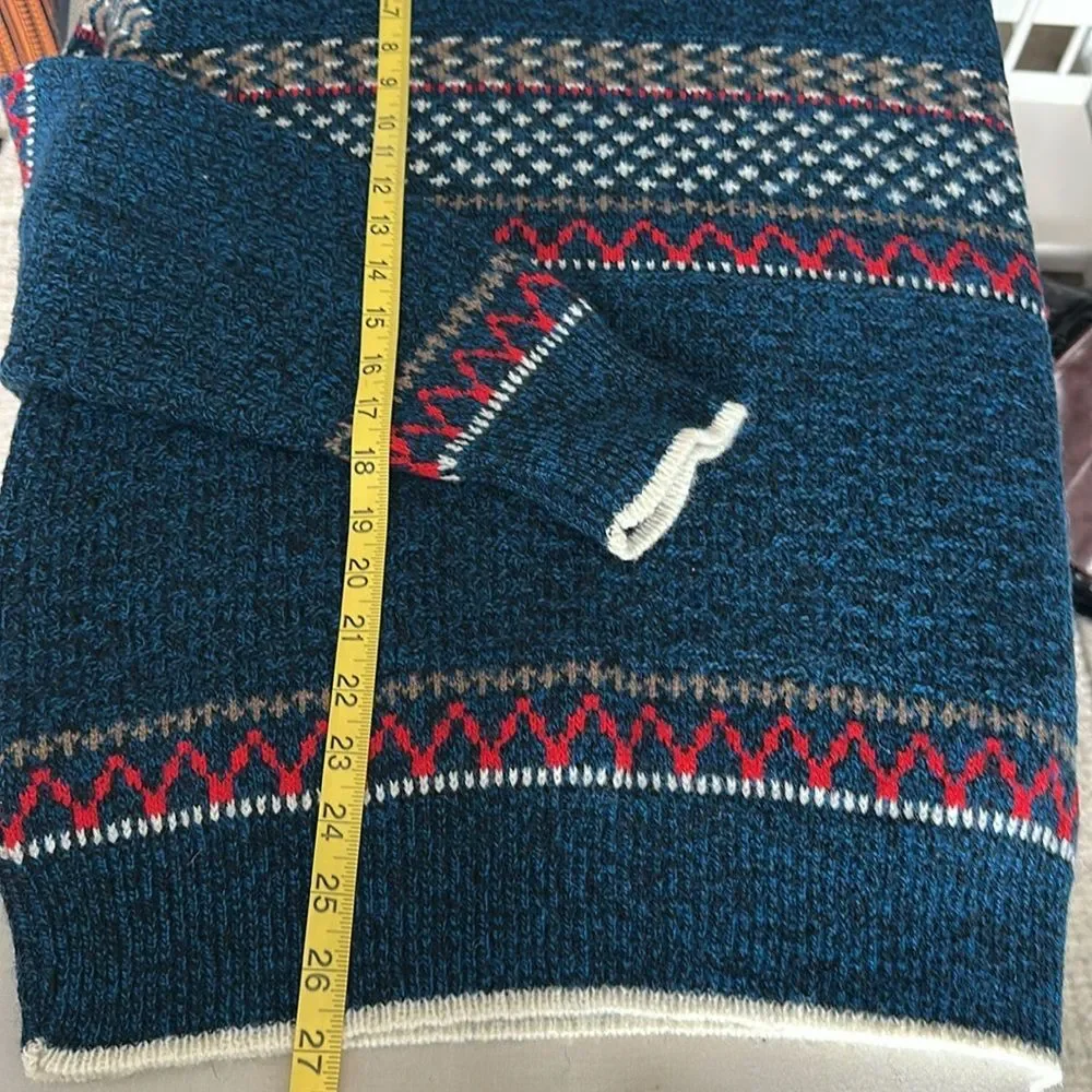 Vintage 80s Jantzen Wool Blend Fair Isle Nordic Sweater Blue Made in USA Size L